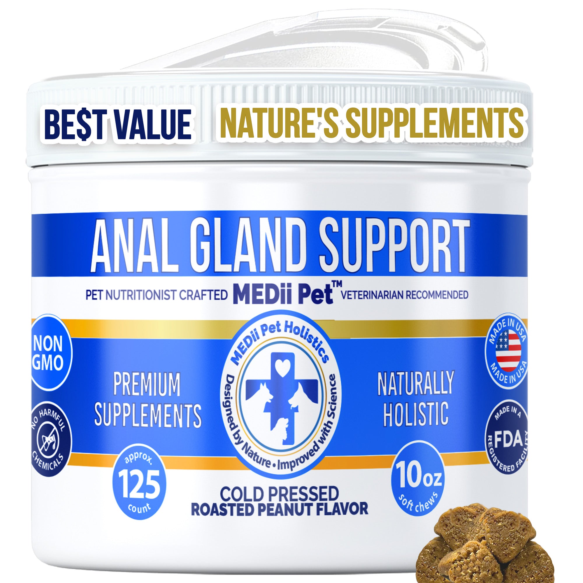 MEDii Pet Anal Gland Support for Dogs - All Natural Chews